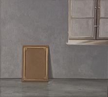Billib_Interieur_mit_Leinwand_und_Fenster_2006_OelPlatte_46x50cm