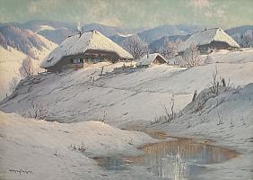 Hauptmann_Zwei_Winterhoefe_mit_Flusslauf_OelLw_50x70cm